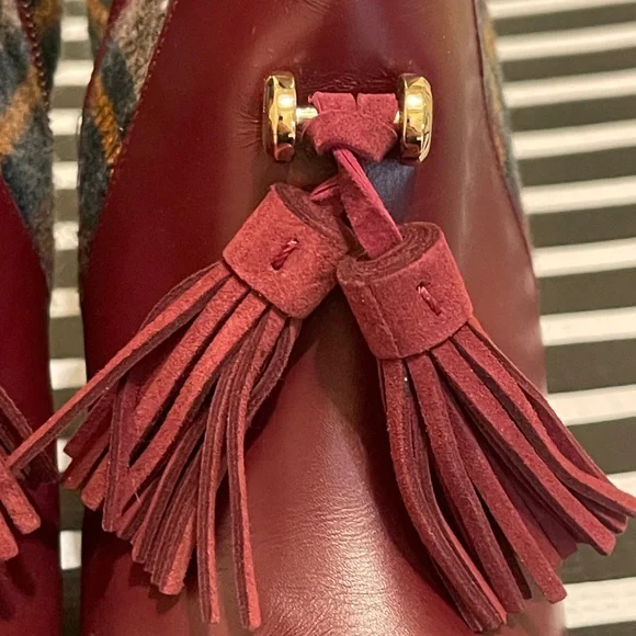 NWOT Fratelli Rosetti Burgundy Flannel Tassel Boots sz 40.5 - Picture 7 of 11